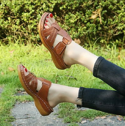 Antislip lederen retro-platformschoenen met vintage uitstraling voor dames