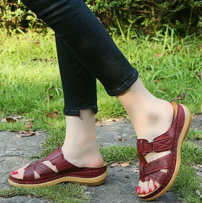 Antislip lederen retro-platformschoenen met vintage uitstraling voor dames